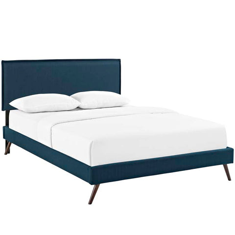 Camille King Fabric Platform Bed with Round Splayed Legs