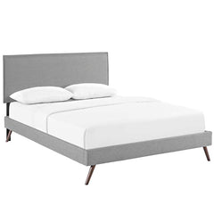Camille King Fabric Platform Bed with Round Splayed Legs