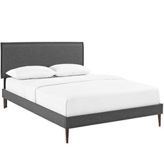 Camille King Fabric Platform Bed with Round Tapered Legs