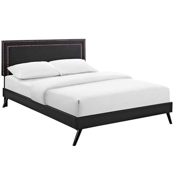 Jessamine Queen Vinyl Platform Bed with Round Splayed Legs