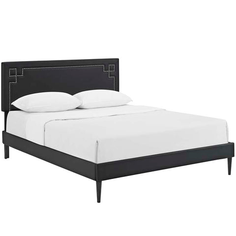 Josie Full Vinyl Platform Bed with Round Tapered Legs