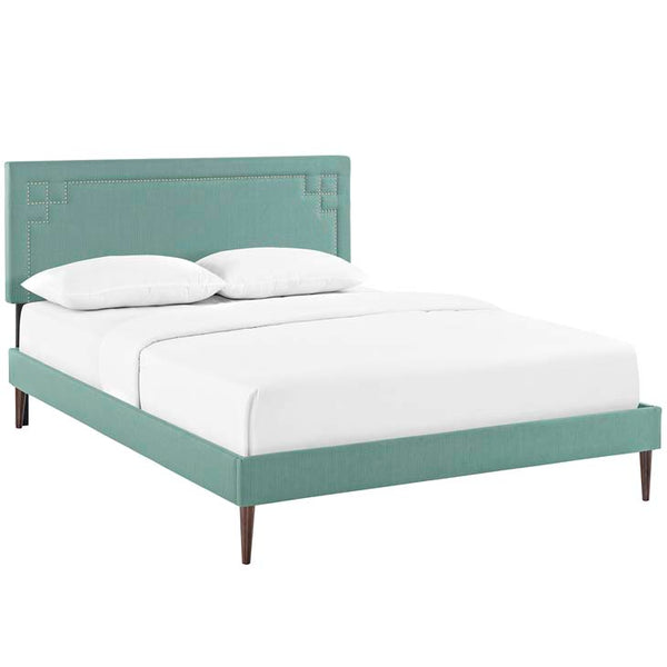 Josie King Fabric Platform Bed with Round Tapered Legs