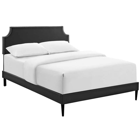 Laura Full Vinyl Platform Bed with Round Tapered Legs