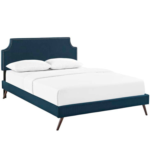 Laura Queen Fabric Platform Bed with Round Splayed Legs