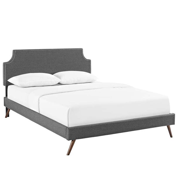 Laura King Fabric Platform Bed with Round Splayed Legs
