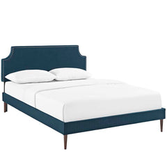 Laura King Fabric Platform Bed with Round Tapered Legs