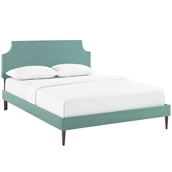 Laura King Fabric Platform Bed with Round Tapered Legs