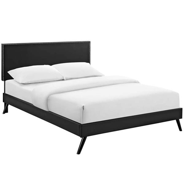 Phoebe Full Vinyl Platform Bed with Round Splayed Legs