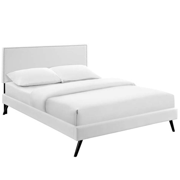 Phoebe Full Vinyl Platform Bed with Round Splayed Legs