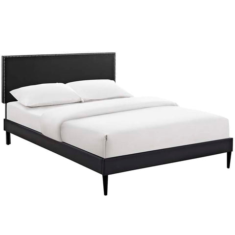 Phoebe Full Vinyl Platform Bed with Round Tapered Legs