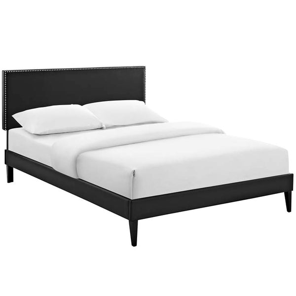 Phoebe King Vinyl Platform Bed with Squared Tapered Legs