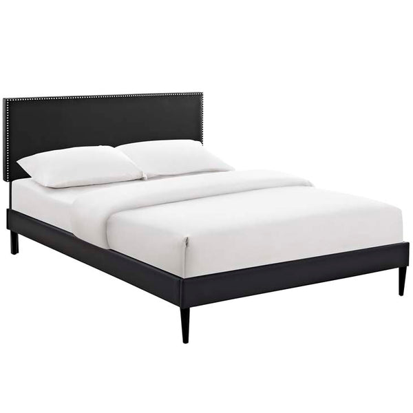 Phoebe King Vinyl Platform Bed with Round Tapered Legs