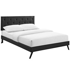 Terisa Queen Vinyl Platform Bed with Round Splayed Legs