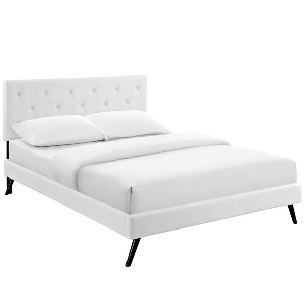 Terisa Queen Vinyl Platform Bed with Round Splayed Legs