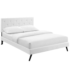 Terisa Queen Vinyl Platform Bed with Round Splayed Legs