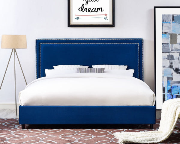 Reed Navy Velvet Bed in King
