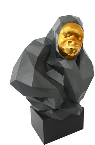 Pondering Ape Large Sculpture - Grey and Gold - Heaven's Gate Home & Garden