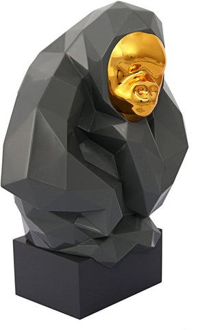 Pondering Ape Sculpture - Grey and Gold - Heaven's Gate Home & Garden