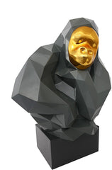 Pondering Ape Sculpture - Grey and Gold