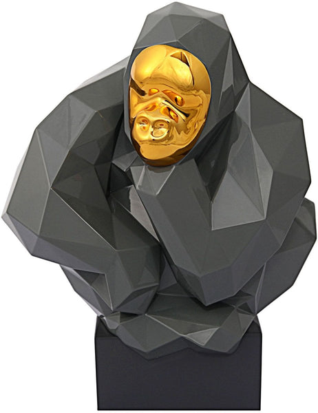 Pondering Ape Sculpture - Grey and Gold