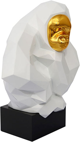 Pondering Ape Sculpture - White and Gold - Heaven's Gate Home & Garden
