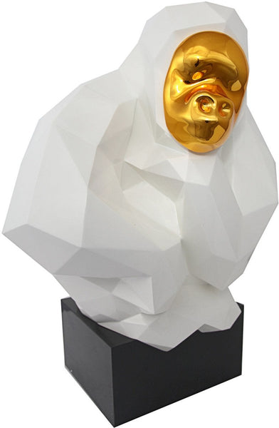 Pondering Ape Sculpture - White and Gold