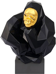 Pondering Ape Sculpture - Black and Gold
