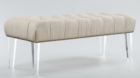 Stella Beige Linen Lucite Bench - Heaven's Gate Home & Garden
