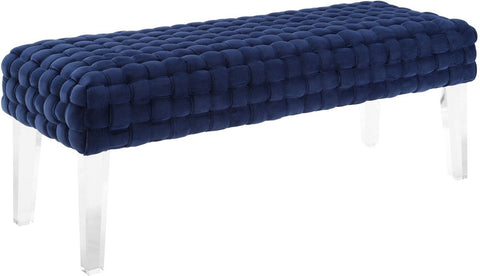 Sal Woven Navy Velvet Bench - Heaven's Gate Home & Garden