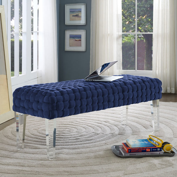 Sal Woven Navy Velvet Bench
