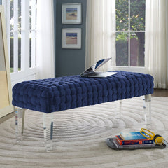Sal Woven Navy Velvet Bench