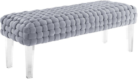 Sal Woven Grey Velvet Bench - Heaven's Gate Home & Garden