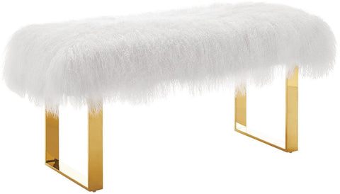 Sherpa Sheepskin Bench with Gold Legs - Heaven's Gate Home & Garden