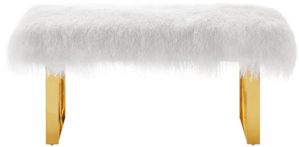 Sherpa Sheepskin Bench with Gold Legs