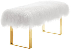 Sherpa Sheepskin Bench with Gold Legs