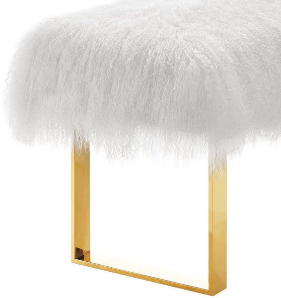 Sherpa Sheepskin Bench with Gold Legs