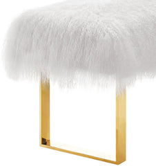 Sherpa Sheepskin Bench with Gold Legs