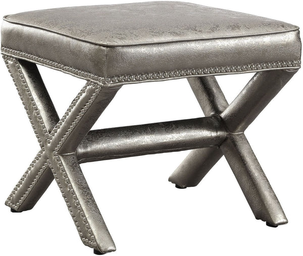 Reese Metallic Silver Ottoman
