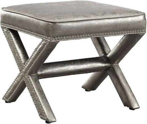 Reese Metallic Silver Ottoman - Heaven's Gate Home & Garden
