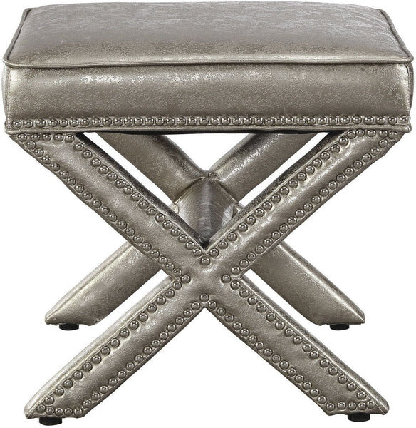 Reese Metallic Silver Ottoman