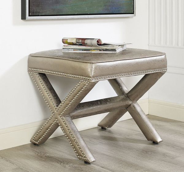 Reese Metallic Silver Ottoman