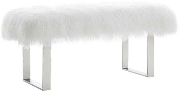 Sherpa Sheepskin Bench with Silver Base