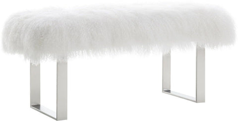 Sherpa Sheepskin Bench with Silver Base - Heaven's Gate Home & Garden