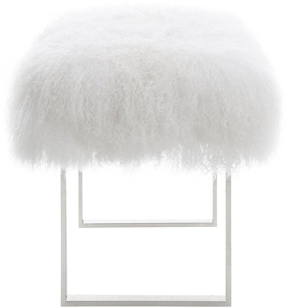 Sherpa Sheepskin Bench with Silver Base