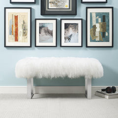 Sherpa Sheepskin Bench with Silver Base