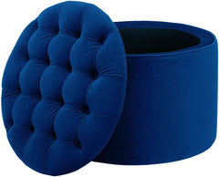 Queen Navy Velvet Storage Ottoman