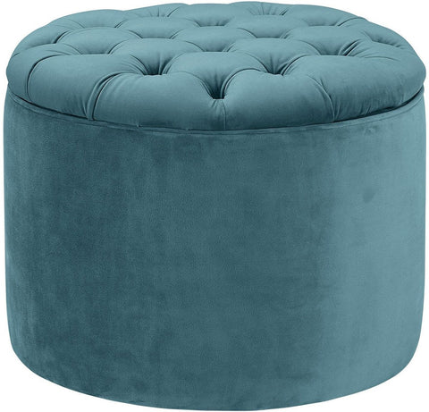 Queen Sea Blue Velvet Storage Ottoman - Heaven's Gate Home & Garden