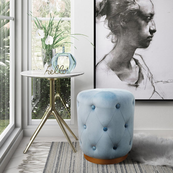 Skylar Blue Velvet Ottoman