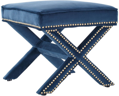 Reese Navy Velvet Ottoman - Heaven's Gate Home & Garden