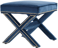 Reese Navy Velvet Ottoman